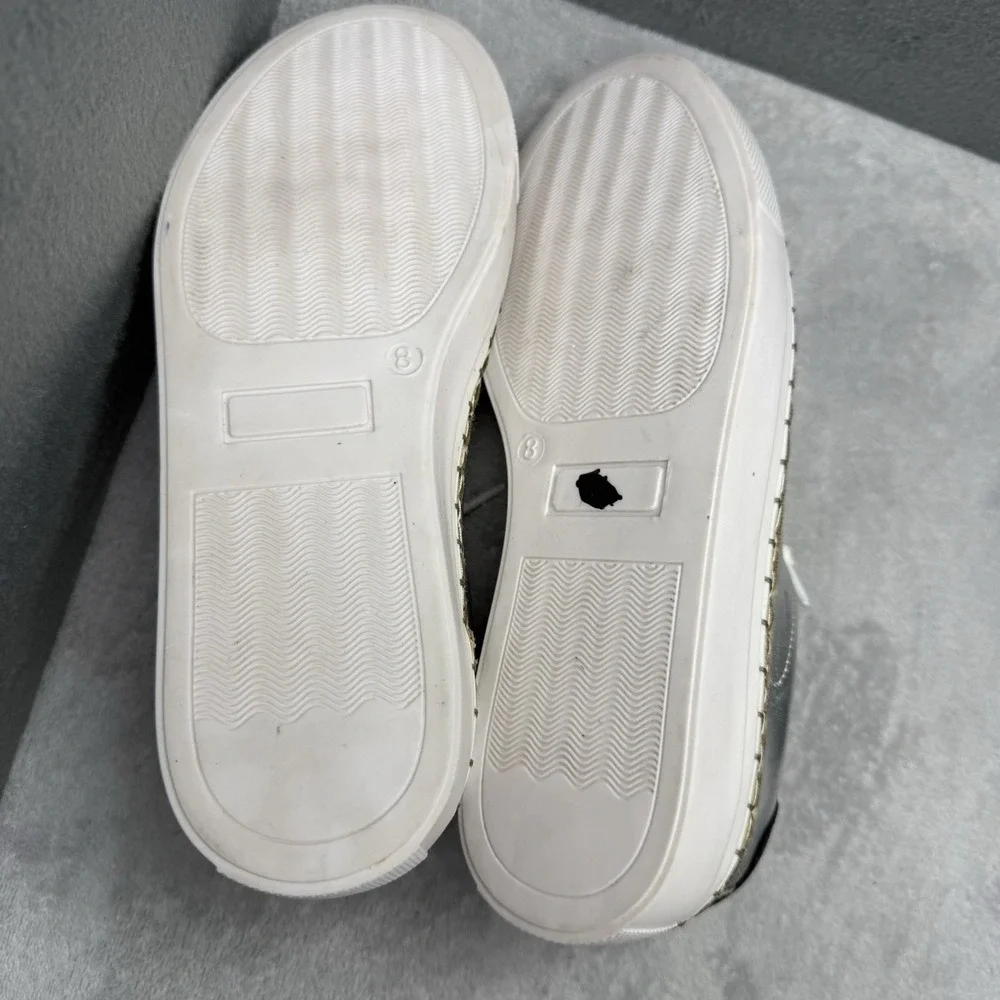 Diba True Women's 8 M Metallic Silver Leather Platform Sneakers Espadrille